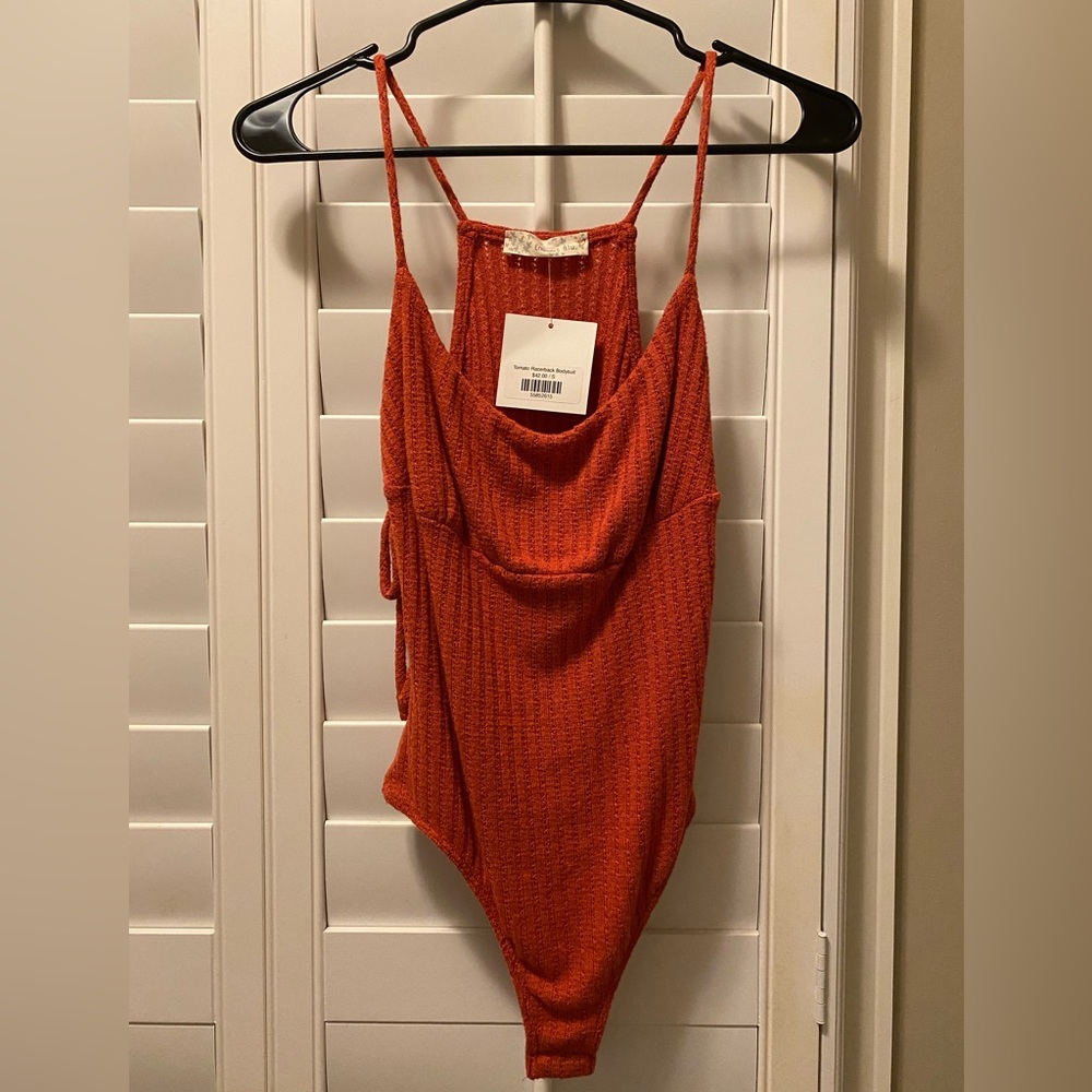 Endless Blu Women’s Ribbed Body Suit Spaghetti Strap Racerback Tomato Size Small